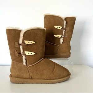 NEW Bearpaw Rosaline Hickory Womens Suede Winter Boots Double Button Size 10